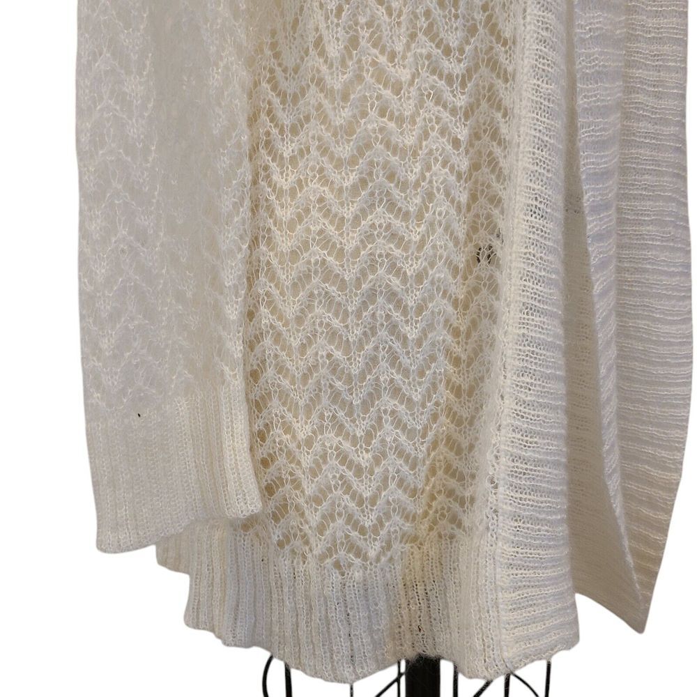 Jones NY Wool Mohair Blend Open Knit Cardigan Sweater lvory Medium Fairy - Picture 3 of 6